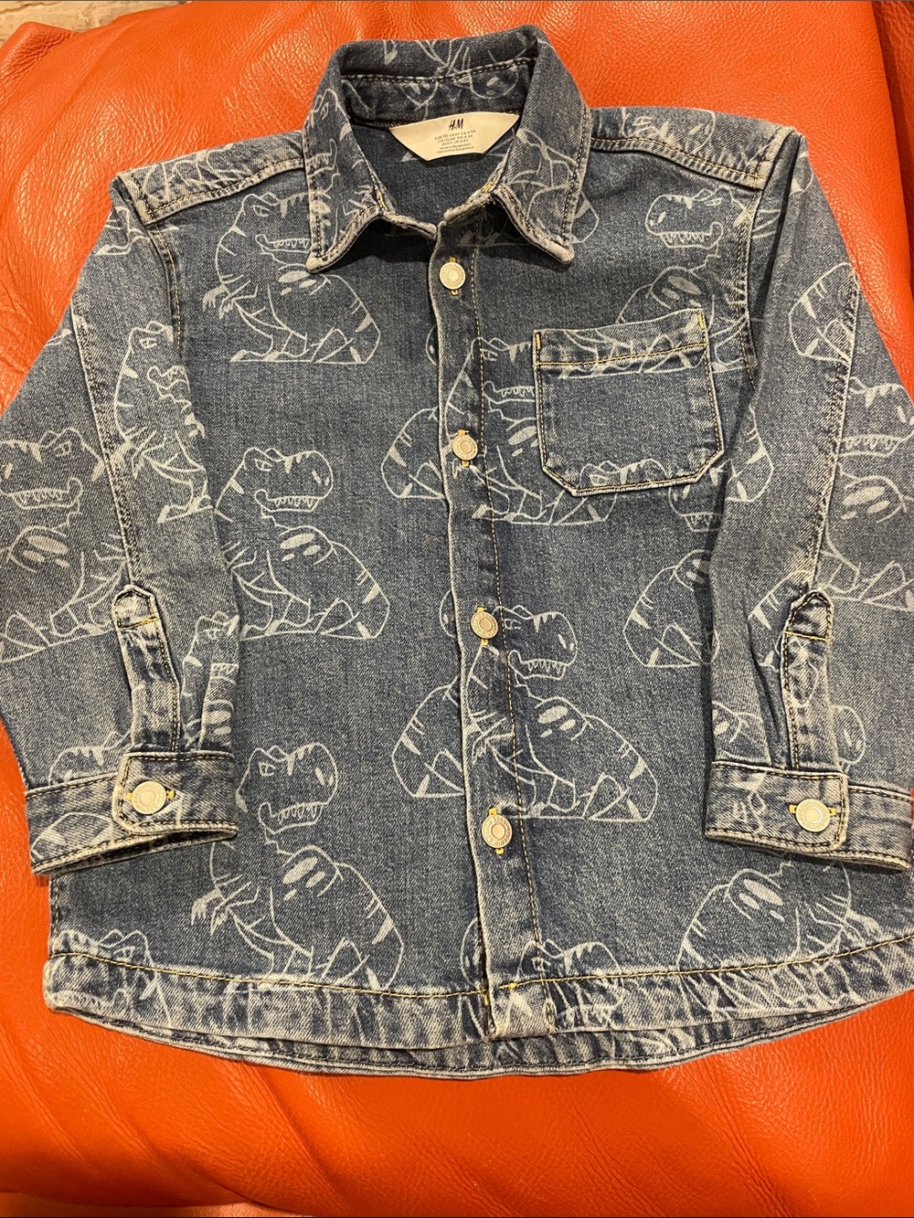 H&M Kids Denim Jacket with White Dino Print